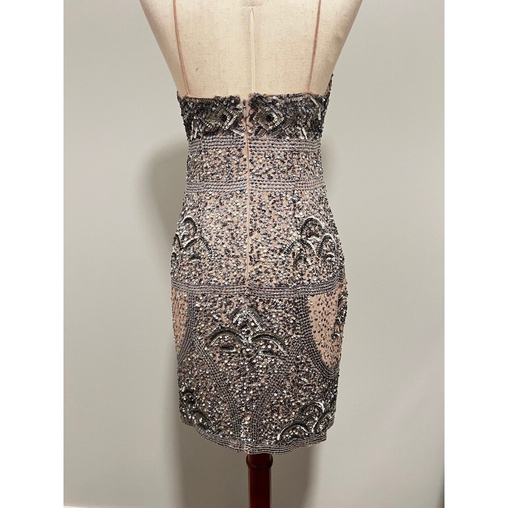 Aiden Mattox Silver Sequin Camisole Dress Size 6 Stone Lining Spaghetti Straps - Picture 3 of 16
